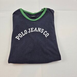 Polo Jeans Co Ralph Lauren Tee Men's XL Navy Green Trim Vtg Y2K Streetwear‎ Long